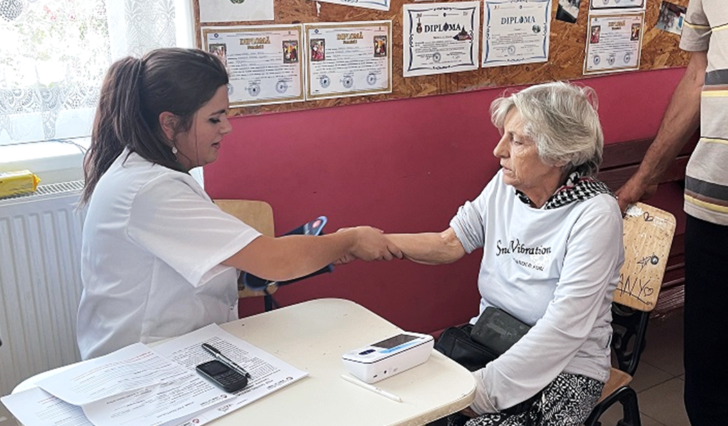 A care provider performing a test on a patient