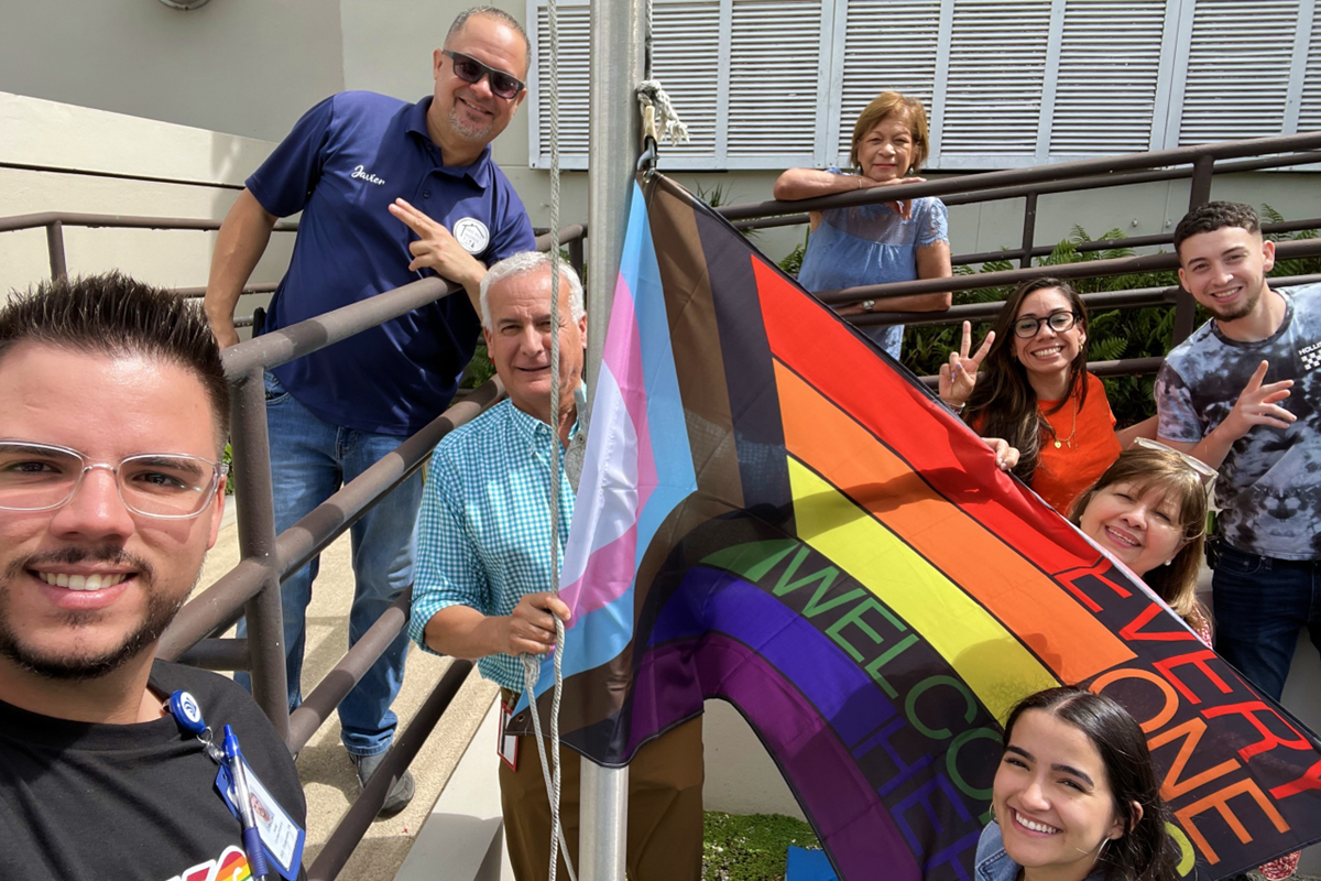 A group of coworkers celebrating Pride Month 2023 outside the Puerto Rico distribution center