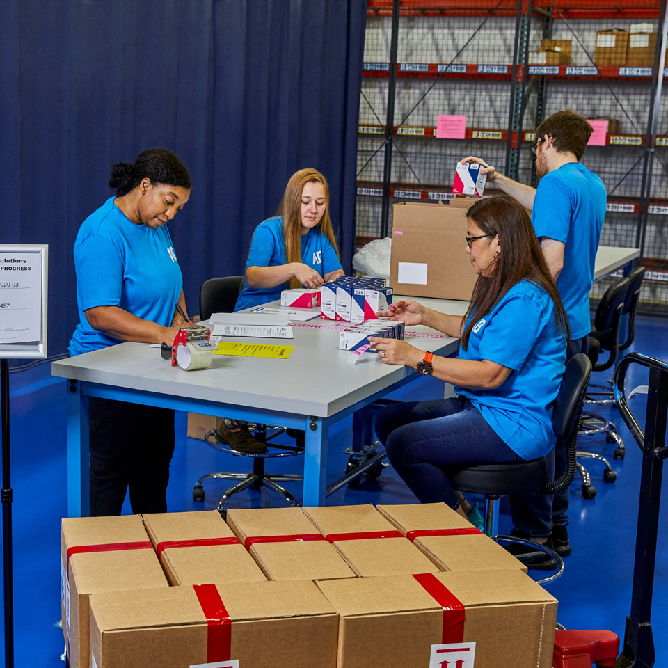 A diverse group of team members working together