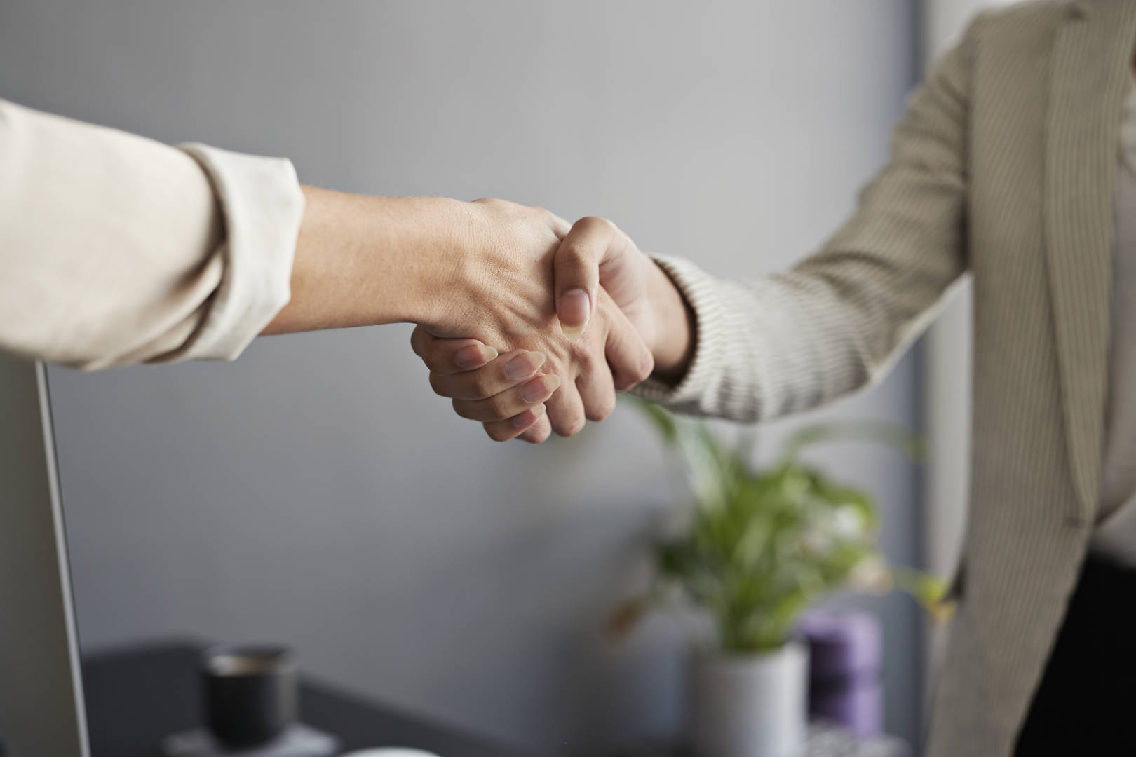 Close-up of two business women shaking hands