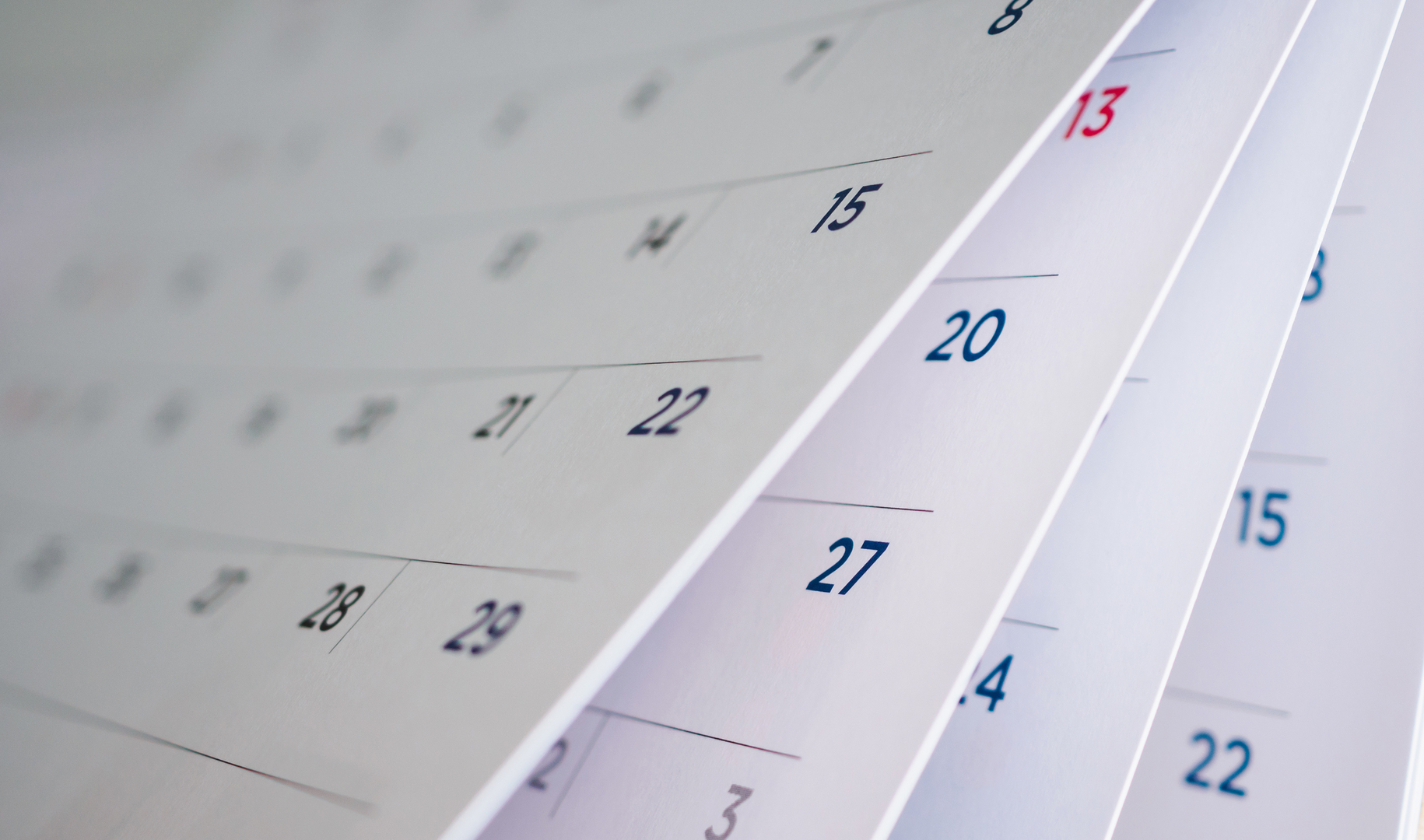 The months of a calendar blowing in the wind