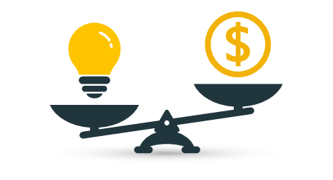 Scales weighing lightbulb and dollar sign
